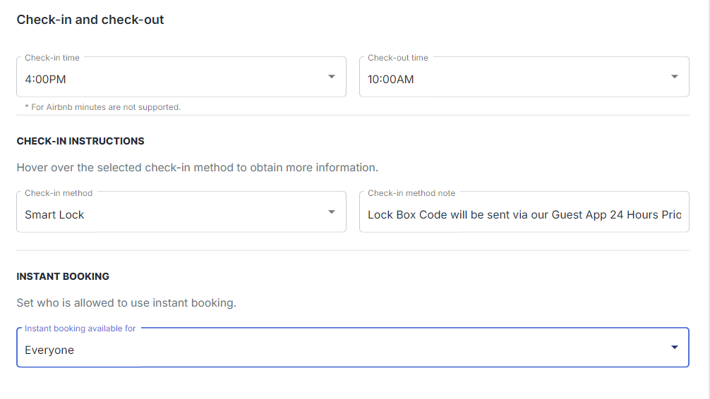 Custom Checkin Options for Vacation Rentals