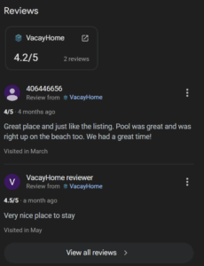 Google Vacation Rental Reviews
